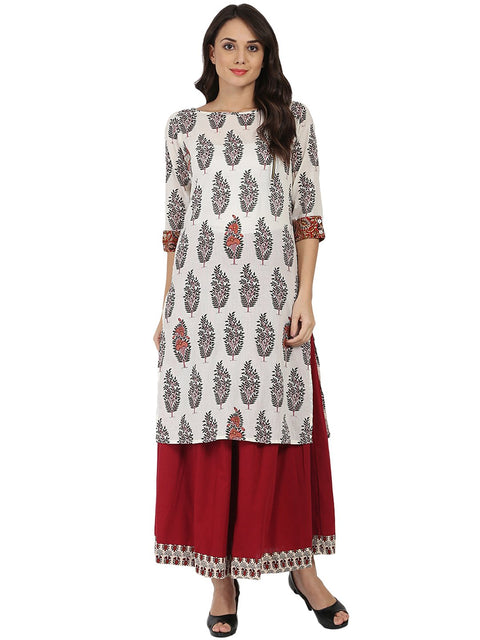 Off white printed half sleeve cotton kurta
