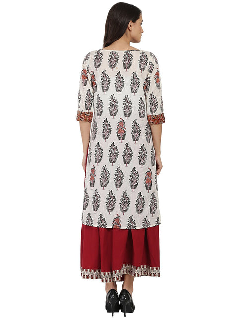 Off white printed half sleeve cotton kurta