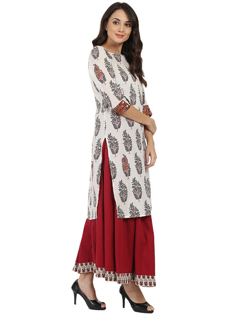 Off white printed half sleeve cotton kurta