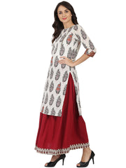 Off white printed half sleeve cotton kurta