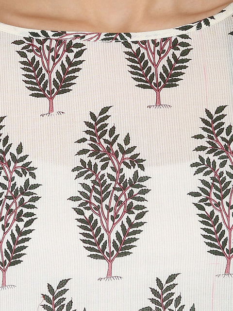 Off white printed half sleeve cotton kurta