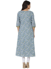 Blue & green printed 3/4th sleeve cotton Double layer kurta