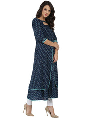 Blue printed 3/4th sleeve cotton Double layer Anarkali kurta