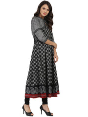 Black printed sleeveless south Cotton Anarkali  kurta with 3/4th sleeve jacket