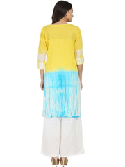 Yellow & Blue tye dye 3/4th sleeve cotton kurta