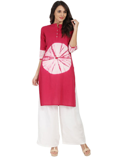 Maroon 3/4th sleeve cotton tye dye kurta