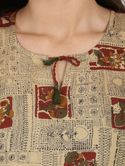 Beige printed sleeveless cotton Anarkali kurta