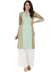 Green printed 3/4th sleeve cotton kurta