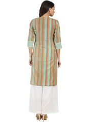 Green printed 3/4th sleeve cotton kurta