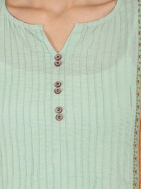 Green printed 3/4th sleeve cotton kurta