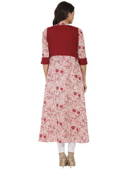 Pink & Maroon printed 3/4th sleeve Cotton Anarkali kurta