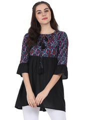 Black printed 3/4th sleeve cotton Tunic