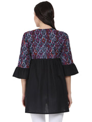 Black printed 3/4th sleeve cotton Tunic