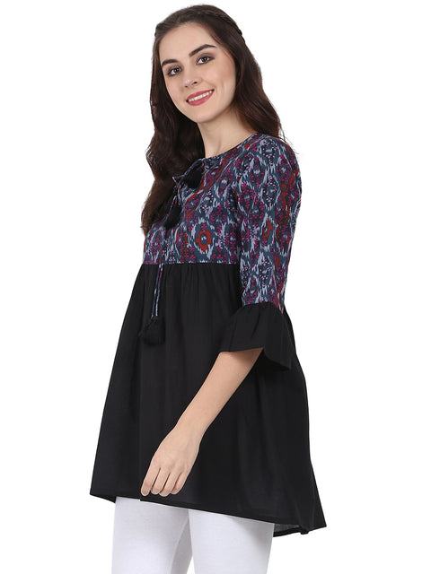 Black printed 3/4th sleeve cotton Tunic