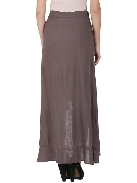 Taupe ankle length rayon slub flared skirt