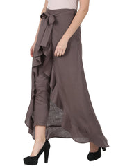 Taupe ankle length rayon slub flared skirt