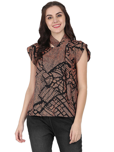 Black printed cap sleeve rayon tunic
