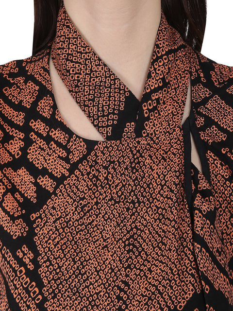 Black printed cap sleeve rayon tunic