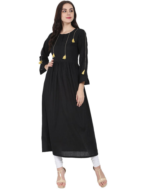 Black full sleeve cotton Anarkali kurta