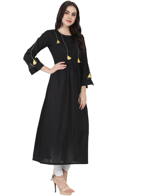 Black full sleeve cotton Anarkali kurta