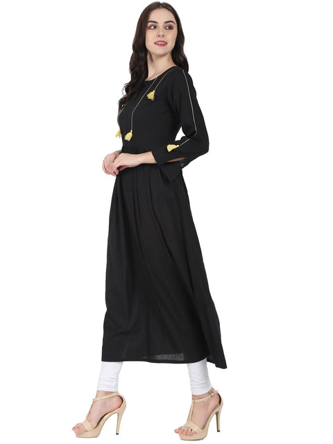 Black full sleeve cotton Anarkali kurta
