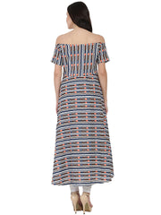 Multi printed off shoulder half sleeve cotton A-line kurta