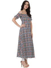 Multi printed off shoulder half sleeve cotton A-line kurta