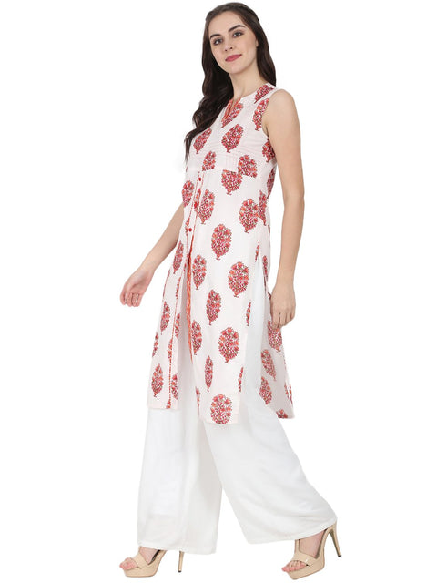 Off white printed sleeveless cotton kurta