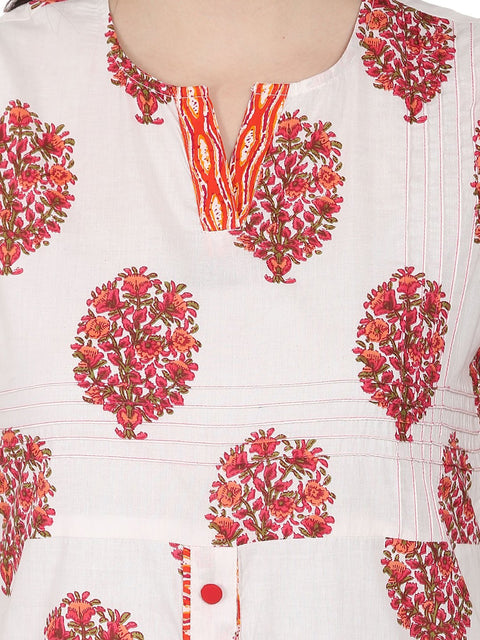 Off white printed sleeveless cotton kurta