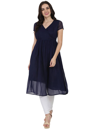 Navy Blue half sleeve georgette Anarkali kurta