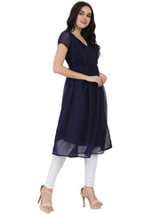 Navy Blue half sleeve georgette Anarkali kurta