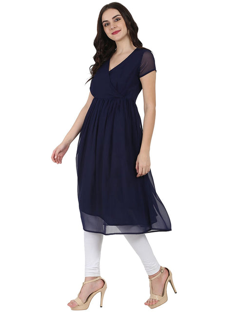 Navy Blue half sleeve georgette Anarkali kurta