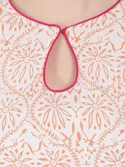 Off White printed 3/4th sleeve cotton kurta with pink palazzo