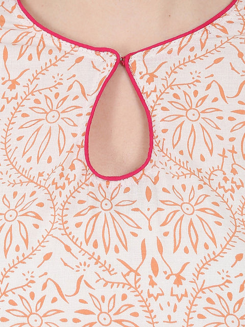 Off White printed 3/4th sleeve cotton kurta with pink palazzo