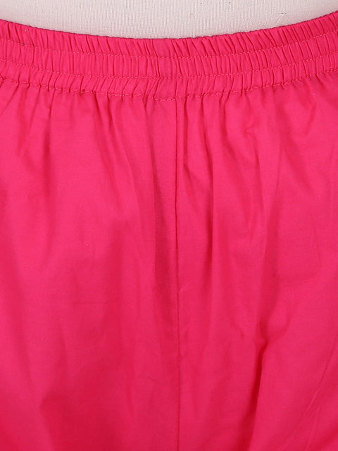 Off White printed 3/4th sleeve cotton kurta with pink palazzo