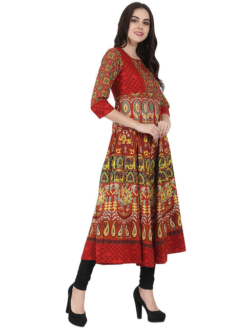 Rust brown printed 3/4th sleeve Cotton Anarkali kurta