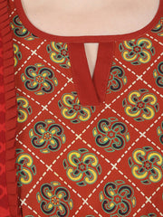 Rust brown printed 3/4th sleeve Cotton Anarkali kurta