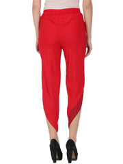 Red ankle length rayon block printed Dhoti