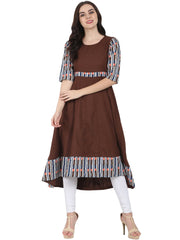 Coffee brown 3/4th sleeve cotton slub anarkali kurta