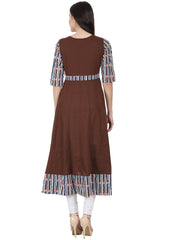 Coffee brown 3/4th sleeve cotton slub anarkali kurta