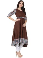 Coffee brown 3/4th sleeve cotton slub anarkali kurta