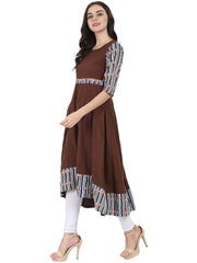 Coffee brown 3/4th sleeve cotton slub anarkali kurta