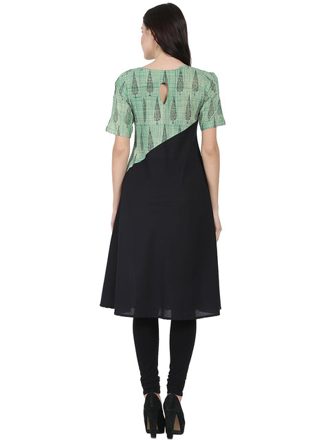 Black & Green half sleeve cotton block printed kurta