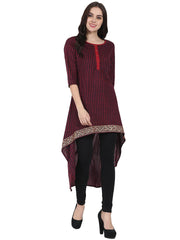 Maroon & Blue 3/4th sleeve block printed low high kurta