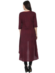 Maroon & Blue 3/4th sleeve block printed low high kurta