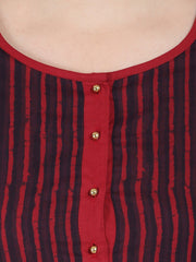 Maroon & Blue 3/4th sleeve block printed low high kurta