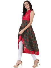 Red & Green printed sleeveless anarkali kurta
