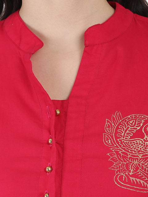 Red & Green printed sleeveless anarkali kurta