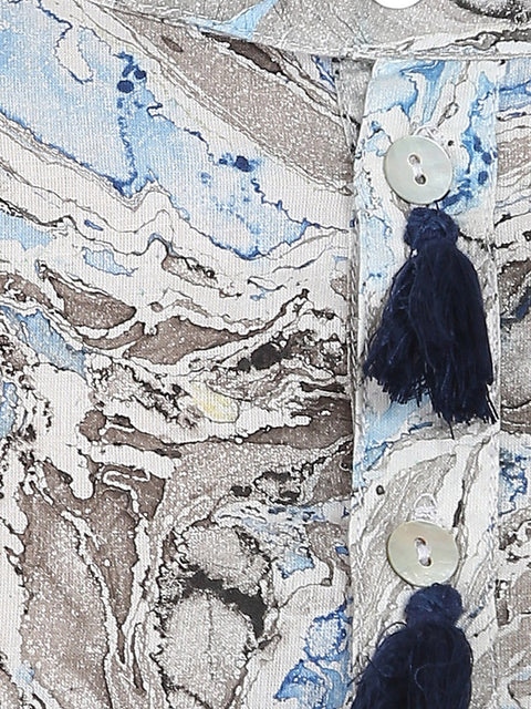 Blue Marbal printed half sleeve cotton anarkali kurta