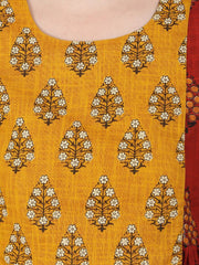 Red printed half sleeve cotton slub anarkali kurta